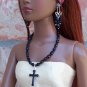 Black glass with enamel cross - Fashion Doll Jewelry