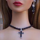 Black enamel cross and jet set - Fashion Doll Jewelry