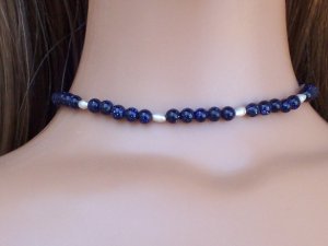 Blue goldstone and silver necklace - Fashion Doll Jewelry