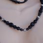 Jet glass and sterling beads set