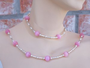 Cat's eye "Tin Cup" style set - silver with pink
