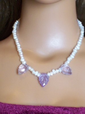 Amethyst leaves and pearls, large- Fashion Doll Jewelry