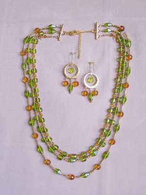 Green and gold glass set - Gold Plate Jewelry for Her