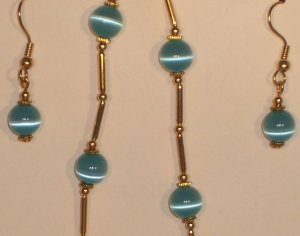 Cat's eye "Tin Cup" style set - Gold and teal