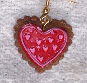 Red with pink hearts n dots earrings