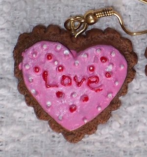 Pink with red Love earrings