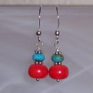 Coral, turquoise and sterling silver earrings