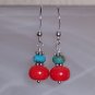 Coral, turquoise and sterling silver earrings