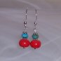 Coral, turquoise and sterling silver earrings