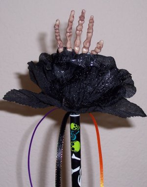 Spooky Pens - 3 Skeleton Hand Black Rose pens