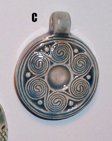 Blue ceramic pendant- Celtic Spirals