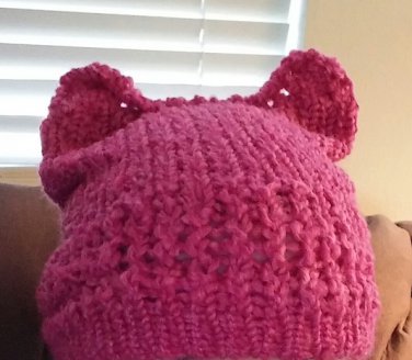 Knit Pussy Hat- Pink Boucle yarn