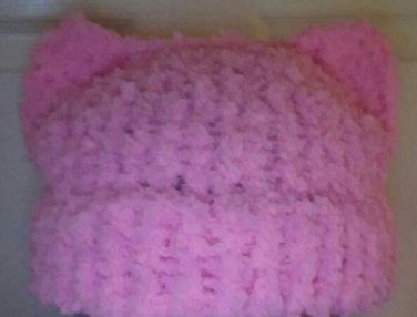 Knit Pussy Hat- Pink Fuzzy Yarn