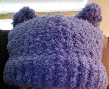 Knit Pussy Hat- Grape Color Fuzzy Yarn