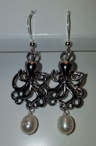 Octopus and Pearl Earrings