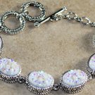 Silver Vintage Style White Rainbow Titanium Druzy Oval Bracelet