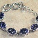 Silver Vintage Style Ocean Blue Rainbow Titanium Druzy Oval Bracelet