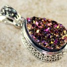 SILVER Vintage Style Purple Golden Rainbow Titanium Druzy Drusy Teardrop Pendant SILVER Vintage Style Purple Golden Rainbow Titanium Druzy Drusy Teardrop Pendant