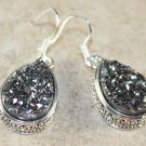 SILVER Vintage Style Silver Gray Rainbow Titanium Druzy Teardrop Earrings