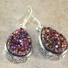 SILVER Vintage Style Purple Golden Rainbow Titanium Druzy Teardrop Earrings SILVER Vintage Style Purple Golden Rainbow Titanium Druzy Teardrop Earrings