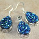 SILVER Vintage Style Golden Blue Rainbow Titanium Druzy Pendant & Earrings Set SILVER Vintage Style Golden Blue Rainbow Titanium Druzy Pendant & Earrings Set