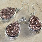 SILVER Vintage Style Copper Rainbow Titanium Druzy Pendant & Earrings Set