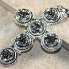 Silver Elegant Silver Gray Rainbow Titanium Druzy Cross PENDANT Silver Elegant Silver Gray Rainbow Titanium Druzy Cross PENDANT