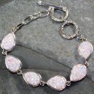 Silver Vintage Style White Rainbow Titanium Druzy Teardrop Bracelet