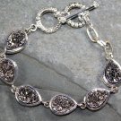 Silver Vintage Style Silver Gray Rainbow Titanium Druzy Teardrop Bracelet