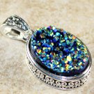 SILVER Vintage Style Golden Blue Rainbow Titanium Druzy Drusy Oval Pendant 15x20mm SILVER Vintage Style Golden Blue Rainbow Titanium Druzy Drusy Oval Pendant 15x20mm