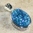 SILVER Vintage Style Sky Blue Rainbow Titanium Druzy Drusy Oval Pendant 15x20mm SILVER Vintage Style Sky Blue Rainbow Titanium Druzy Drusy Oval Pendant 15x20mm