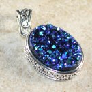 SILVER Vintage Style Blue Green Rainbow Titanium Druzy Drusy Oval Pendant 15x20mm SILVER Vintage Style Blue Green Rainbow Titanium Druzy Drusy Oval Pendant 15x20mm