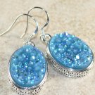 SILVER Vintage Style Sky Blue Rainbow Titanium Druzy Oval Earrings 15x20mm