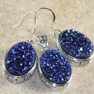 SILVER Vintage Style Royal Blue Rainbow Titanium Druzy Oval Pendant & Earrings 15x20mm SILVER Vintage Style Royal Blue Rainbow Titanium Druzy Oval Pendant & Earrings 15x20mm