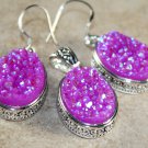 SILVER Vintage Style Pink Red Rainbow Titanium Druzy Oval Pendant & Earrings 15x20mm SILVER Vintage Style Pink Red Rainbow Titanium Druzy Oval Pendant & Earrings 15x20mm
