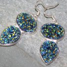 SILVER Vintage Style Golden Blue Rainbow Titanium Druzy Earrings SILVER Vintage Style Golden Blue Rainbow Titanium Druzy Earrings