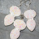SILVER Vintage Style White Rainbow Titanium Druzy Pendant & Earrings Set