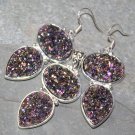 SILVER Vintage Style Dark Purple Golden Rainbow Titanium Druzy Pendant & Earrings Set SILVER Vintage Style Dark Purple Golden Rainbow Titanium Druzy Pendant & Earrings Set