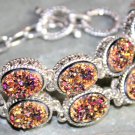 Silver Vintage Style Purple Golden Rainbow Titanium Druzy Bracelet