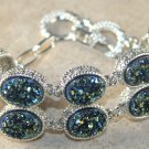 Silver Vintage Style Dark Golden Green Rainbow Titanium Druzy Bracelet