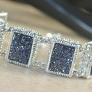 Silver Elegant Ocean Blue Rainbow Titanium Druzy Rectangular Bracelet