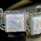 Silver Vintage Style White Rainbow Titanium Druzy Square Bracelet Silver Vintage Style White Rainbow Titanium Druzy Square Bracelet