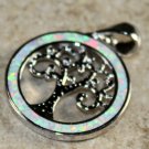 SILVER Elegant White Fire Opal Family Tree of Life Pendant