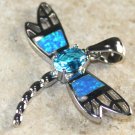 SILVER Elegant Blue Fire Opal & Sky Blue Topaz Dragonfly Pendant Jewelry SILVER Elegant Blue Fire Opal & Sky Blue Topaz Dragonfly Pendant Jewelry