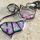 SILVER Elegant Pink Fire Opal & Pink Kunzite Kitty Cat Pendant SILVER Elegant Pink Fire Opal & Pink Kunzite Kitty Cat Pendant