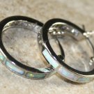 SILVER Elegant White Fire Opal Hoop Earrings Woman Gift