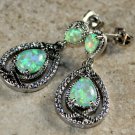 SILVER Elegant Green Fire Opal & White Topaz Stud Earrings