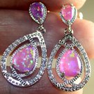 SILVER Elegant Pink Fire Opal & White Topaz Stud Earrings