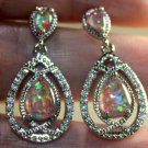 SILVER Elegant Orange Fire Opal & White Topaz Stud Earrings