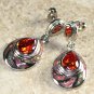 SILVER Elegant Orange Fire Opal & Orange Red Garnet Stud Earrings